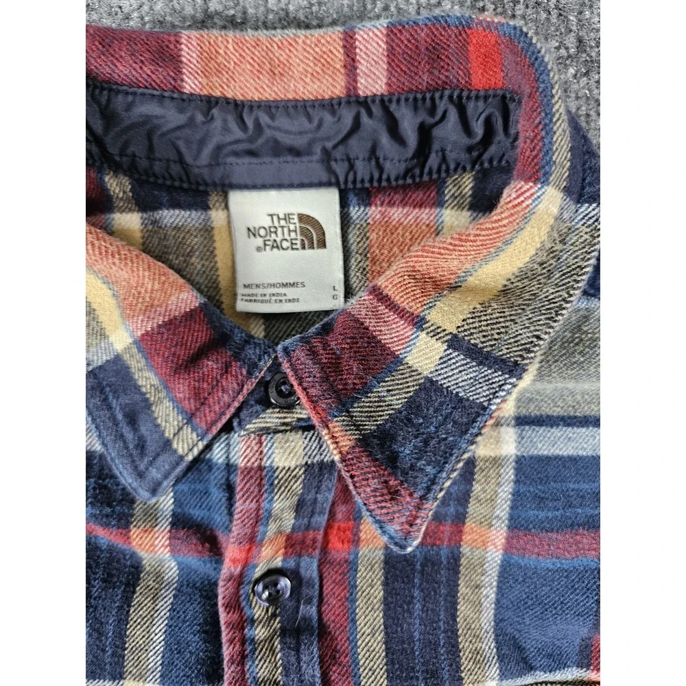 North Face Shirt Mens Large Blue Red Yellow Plaid‎ Flannel Button Up Outdoors